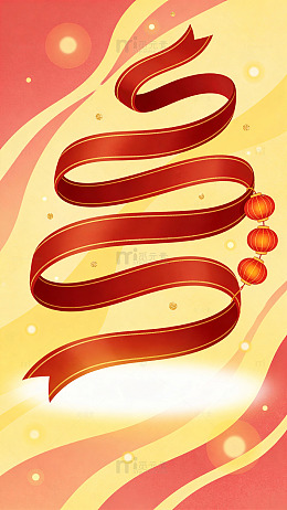 喜庆中国风红色丝带灯笼艺术字