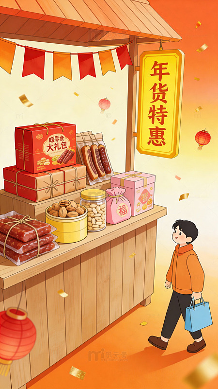 春节年货市场插画