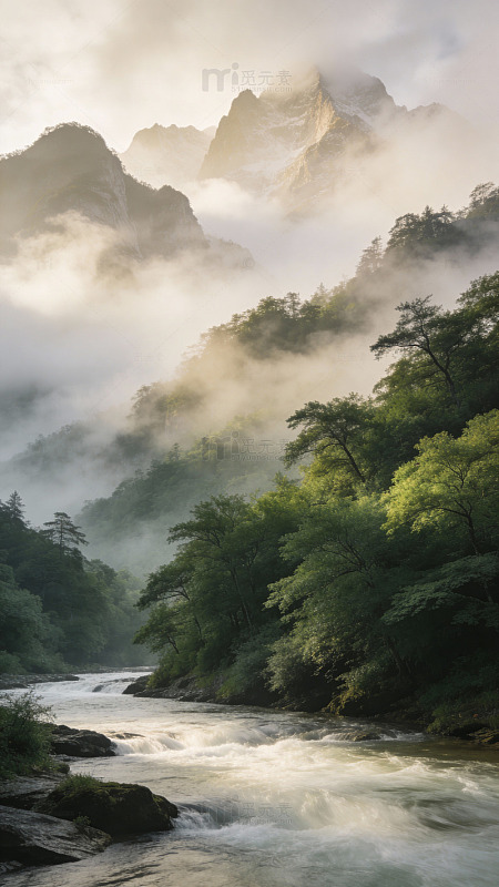 山水云雾溪流风光摄影