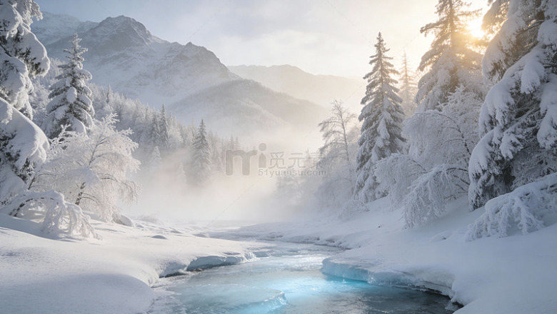雪景山水风景画