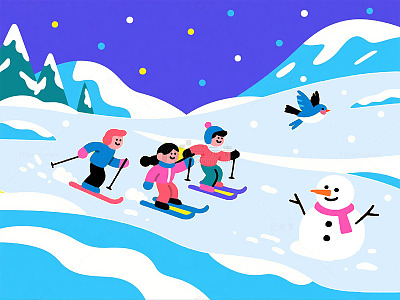 欢乐滑雪童趣插画