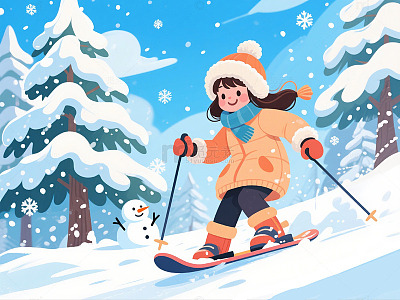 冬季滑雪卡通插画