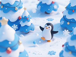 冰雪企鹅圣诞场景微缩模型