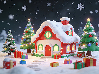 圣诞小屋雪景模型