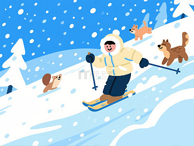 冬季滑雪乐趣插画