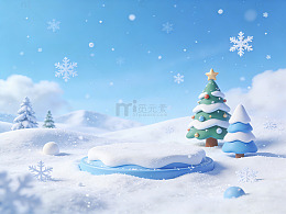 冬日雪景圣诞树场景