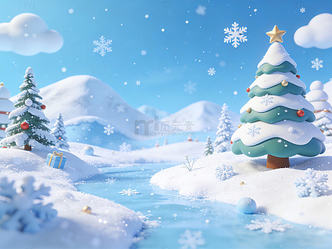 冰雪圣诞场景3D渲染图