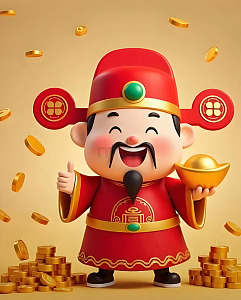 卡通财神爷金币插画设计素材