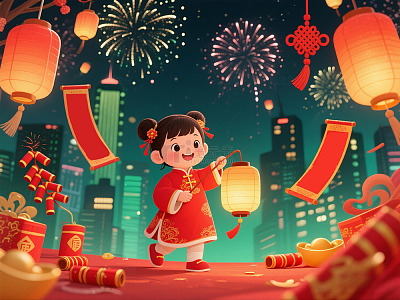 春节欢乐喜庆卡通插画设计素材