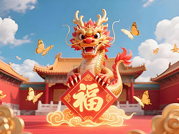 龙年喜庆中国风扇子装饰画