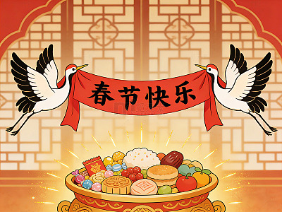 喜庆风春节美食糕点插画素材