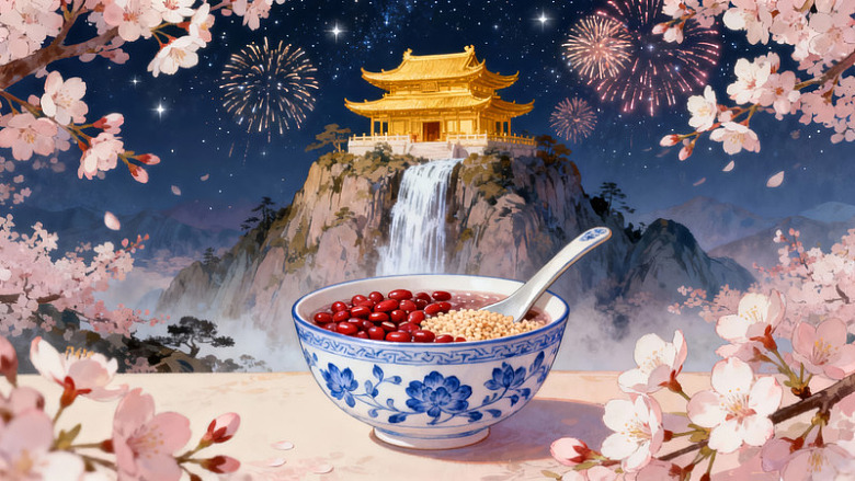 中式美食配古典山水夜景