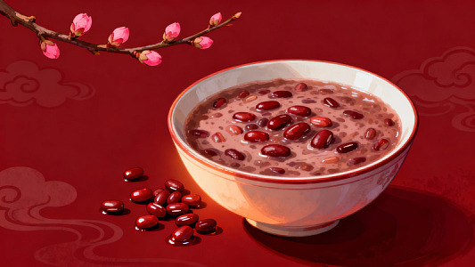红豆粥配梅花枝图片