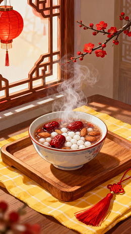 热气腾腾的红枣汤圆图片