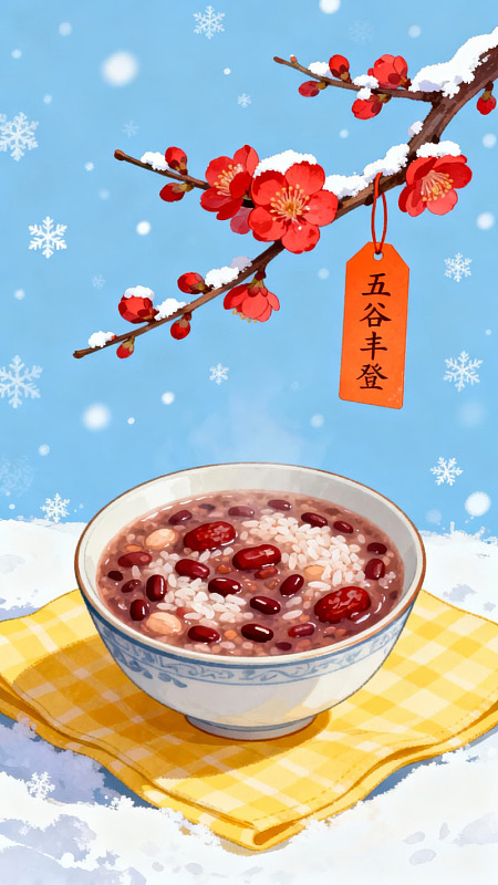 雪中红豆粥配梅花图片