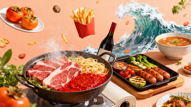 火锅配炸鸡与红酒的美食盛宴