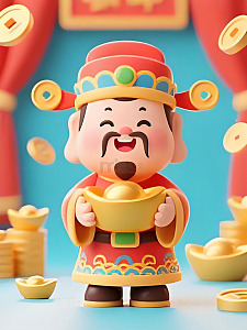 卡通财神爷金币背景