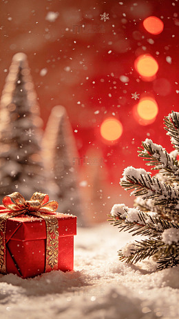 冬日雪景圣诞礼物朦胧虚化氛围感背景素材
