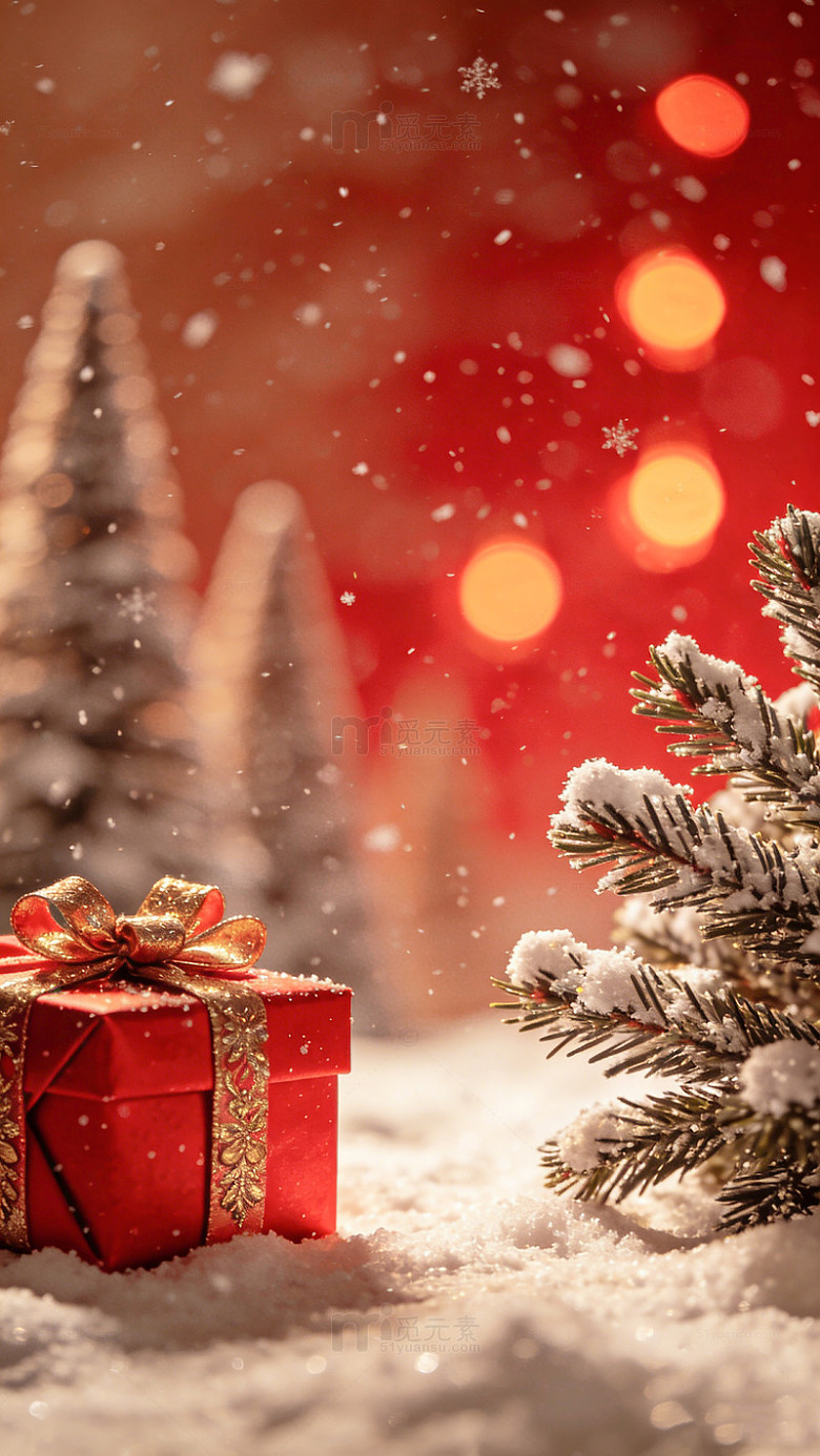 冬日雪景圣诞礼物朦胧虚化氛围感背景素材