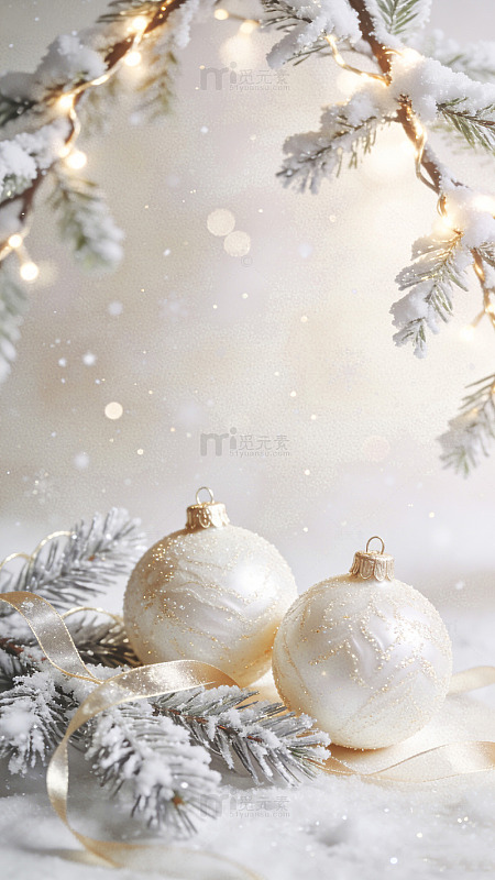 圣诞雪景松枝装饰背景图氛围感实景