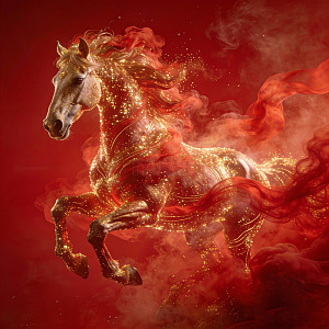 金彩奔腾骏马艺术插画