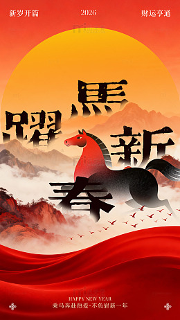 骏马迎春财运海报设计
