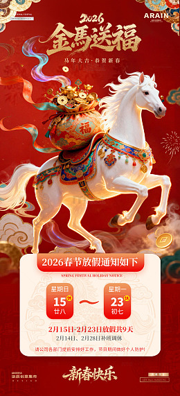 马年2026元旦春节放假通知海报4