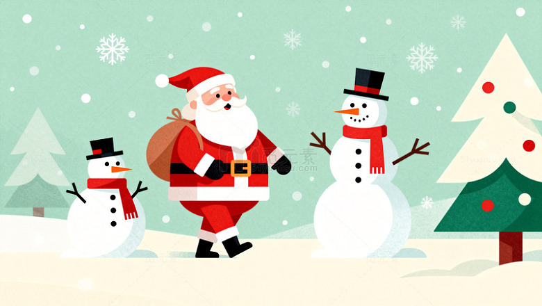 卡通风圣诞节雪景场景插画
