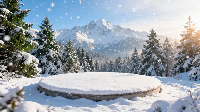 雪景山林中的圆形平台