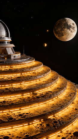月球天文台与满月夜景