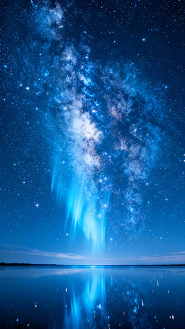 夜空银河倒映湖面图片