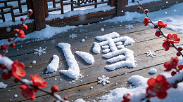 雪地梅花映衬‘小雪’二字