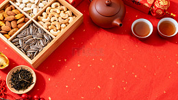 春节红色喜庆茶点摆设