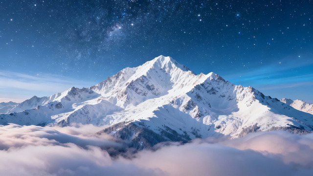 星空下的雪山云海景观