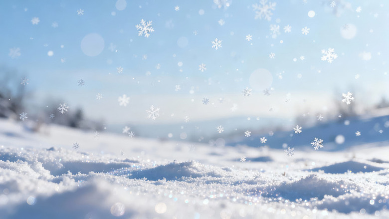 雪地飞舞雪花冬日美景