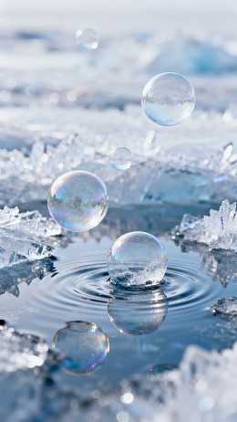 冰面水珠与晶莹冰块图片