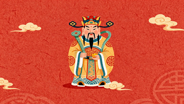 传统中国风财神爷插画