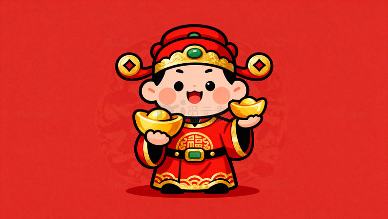 卡通财神爷喜庆形象插画
