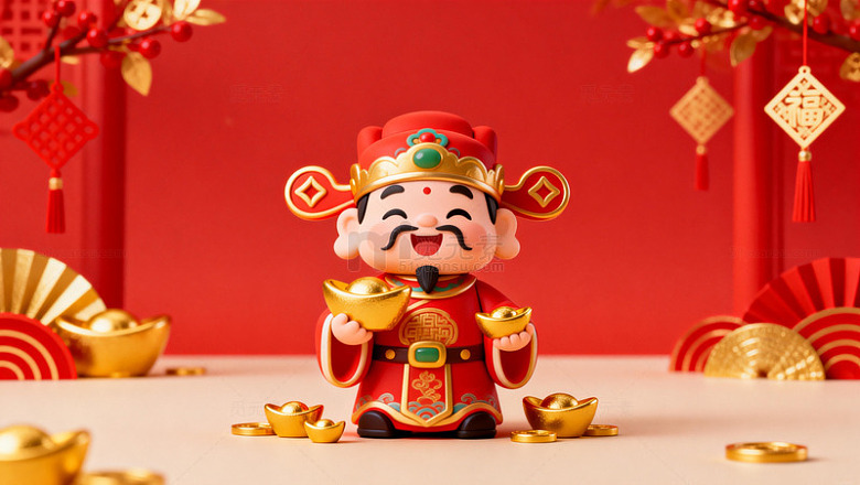 喜庆财神爷金元宝新年装饰素材