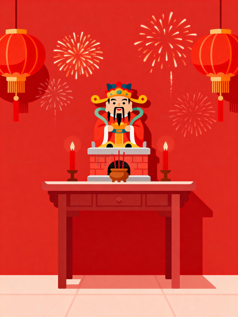 传统中国年财神爷插画设计素材