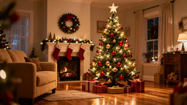 温馨圣诞节客厅装饰摄影图片