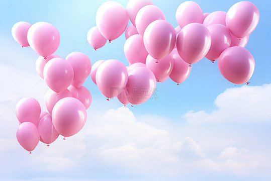 粉色气球蓝天飘浮