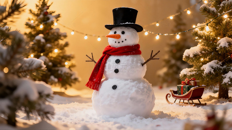 冬日雪景雪人装饰摄影