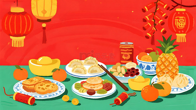 春节美食节庆插画