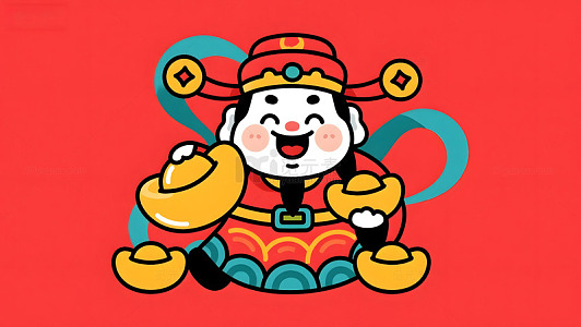 卡通财神爷金元宝插画