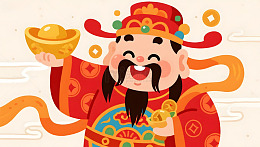 喜庆财神爷送金元宝插画