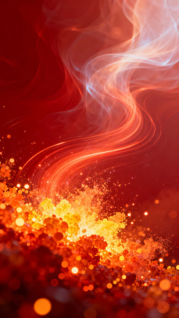 红色背景下的火焰与烟雾