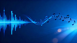 蓝色音乐波与音符流动画面