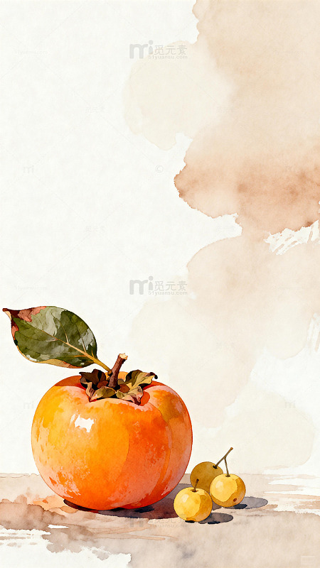 水彩画柿子水果静物
