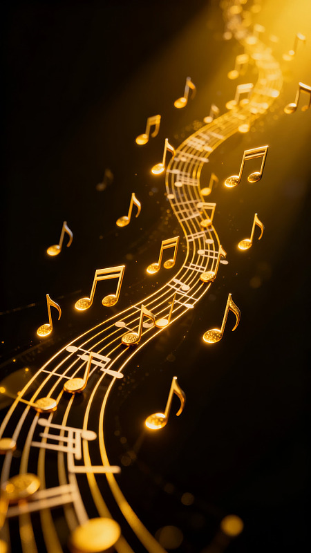 金色音符曲线闪耀光芒